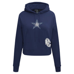 Dallas Cowboys Pro Standard Women's Jeweled Cropped Pullover Hoodie - Navy Hoodies
