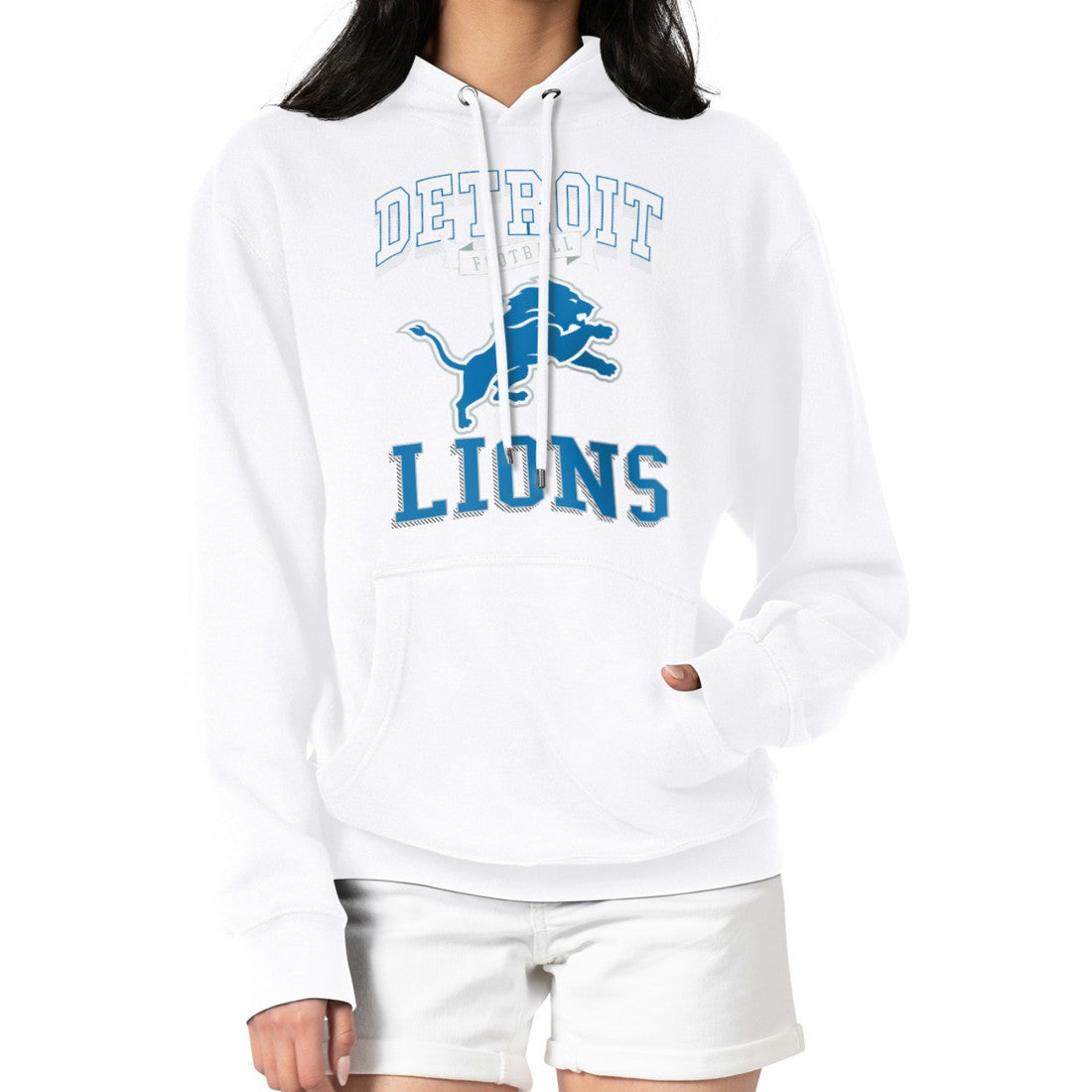 Detroit Lions G-III 4Her by Carl Banks Women's Team Logo Graphic Fleece Tri-Blend Pullover Hoodie - White Hoodies