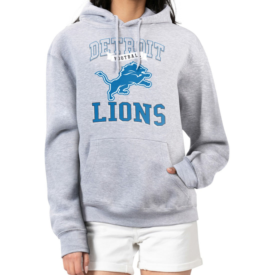 Detroit Lions G-III 4Her by Carl Banks Women's Team Logo Graphic Fleece Tri-Blend Pullover Hoodie - Heather Gray Hoodies