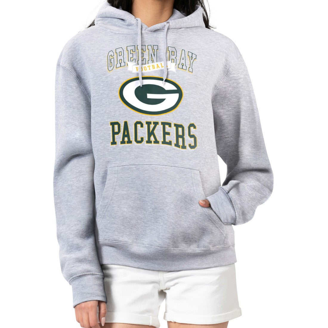Green Bay Packers G-III 4Her by Carl Banks Women's Team Logo Graphic Fleece Tri-Blend Pullover Hoodie - Heather Gray Hoodies