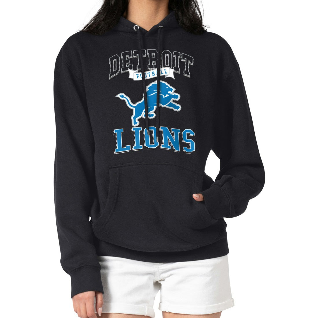 Detroit Lions G-III 4Her by Carl Banks Women's Team Logo Graphic Fleece Tri-Blend Pullover Hoodie - Black Hoodies