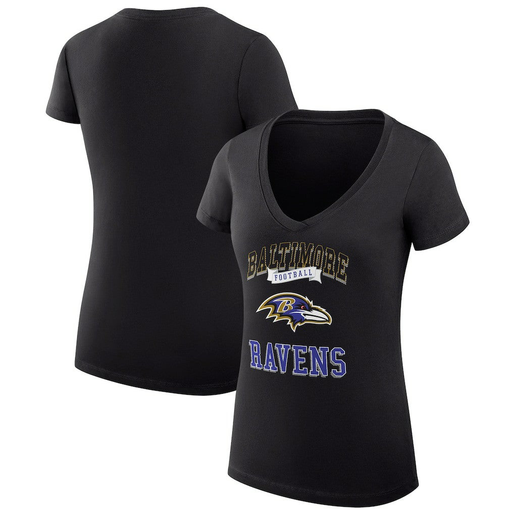 Baltimore Ravens G-III 4Her by Carl Banks Women's Super-Slim Fit Lightweight Team Logo Graphic V-Neck T-Shirt - Black T-shirts