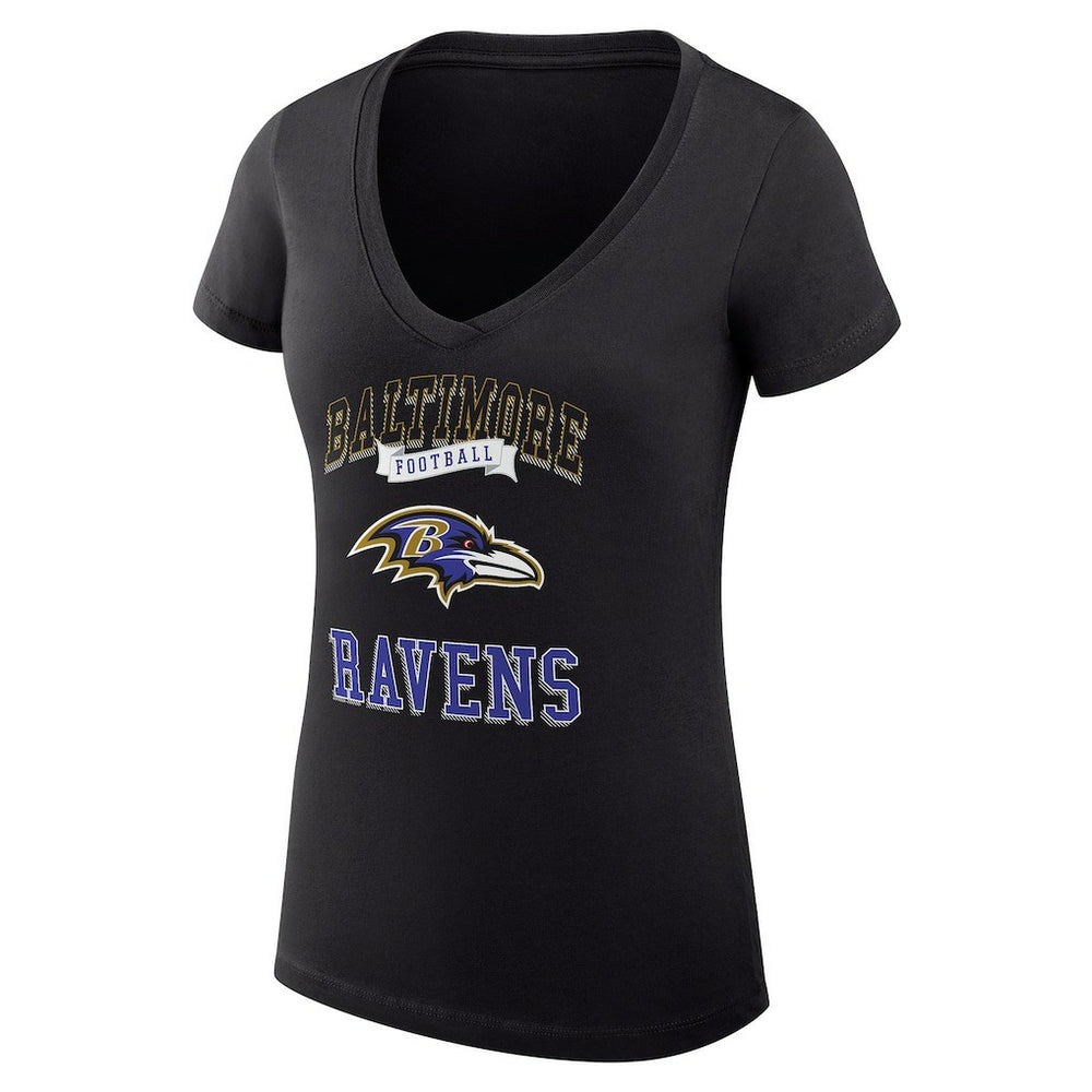 Baltimore Ravens G-III 4Her by Carl Banks Women's Super-Slim Fit Lightweight Team Logo Graphic V-Neck T-Shirt - Black T-shirts