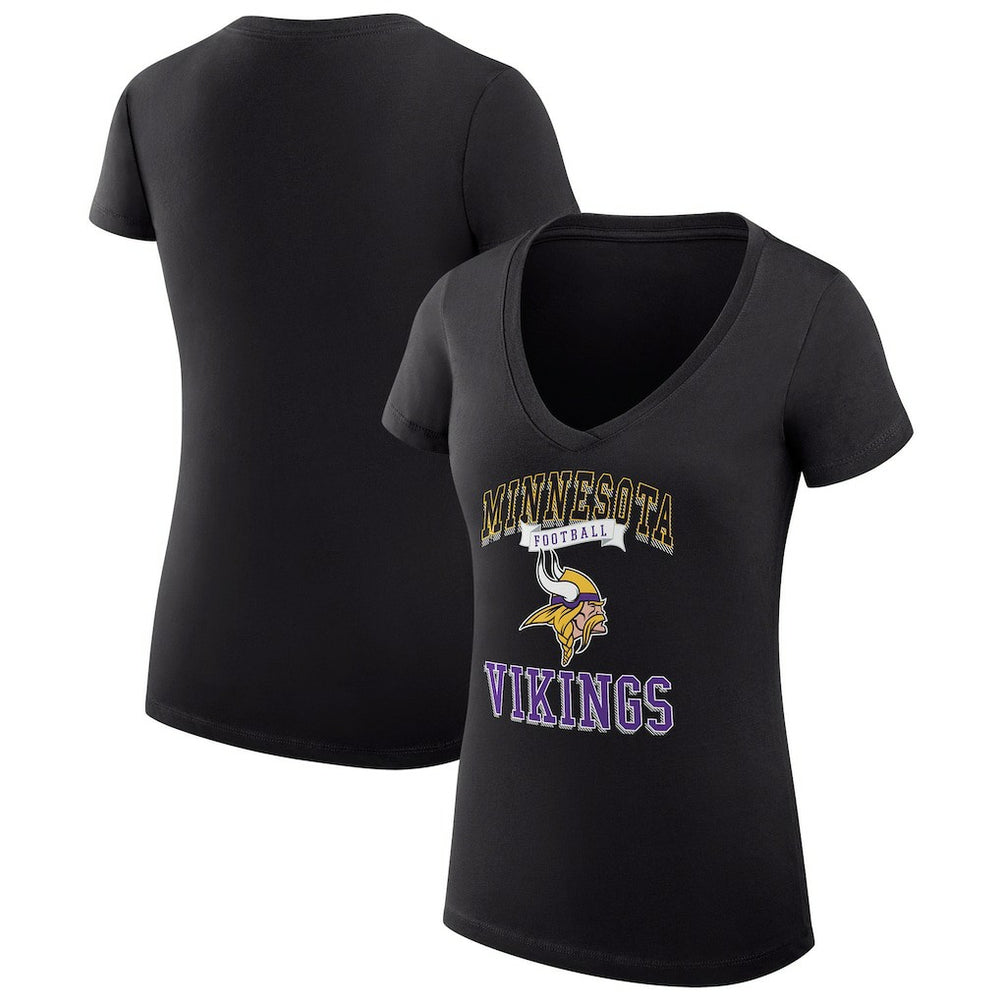 Minnesota Vikings G-III 4Her by Carl Banks Women's Super-Slim Fit Lightweight Team Logo Graphic V-Neck T-Shirt - Black T-shirts