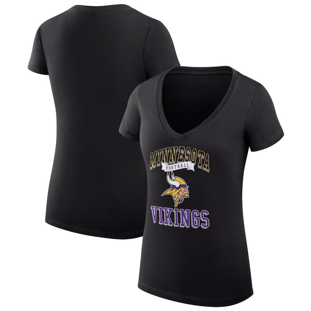 Minnesota Vikings G-III 4Her by Carl Banks Women's Super-Slim Fit Lightweight Team Logo Graphic V-Neck T-Shirt - Black T-shirts