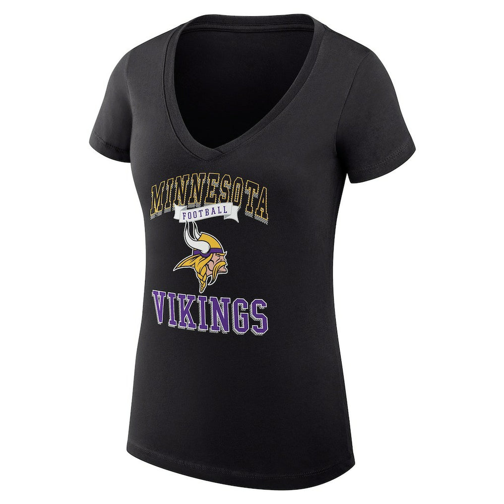 Minnesota Vikings G-III 4Her by Carl Banks Women's Super-Slim Fit Lightweight Team Logo Graphic V-Neck T-Shirt - Black T-shirts