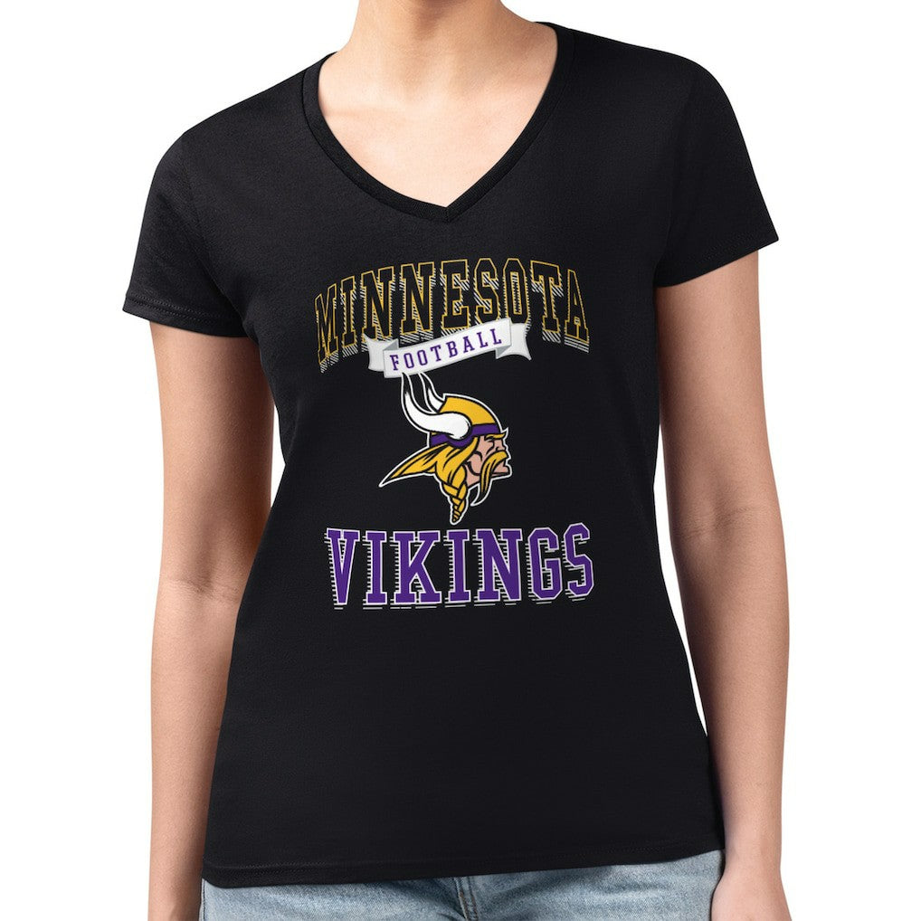 Minnesota Vikings G-III 4Her by Carl Banks Women's Super-Slim Fit Lightweight Team Logo Graphic V-Neck T-Shirt - Black T-shirts