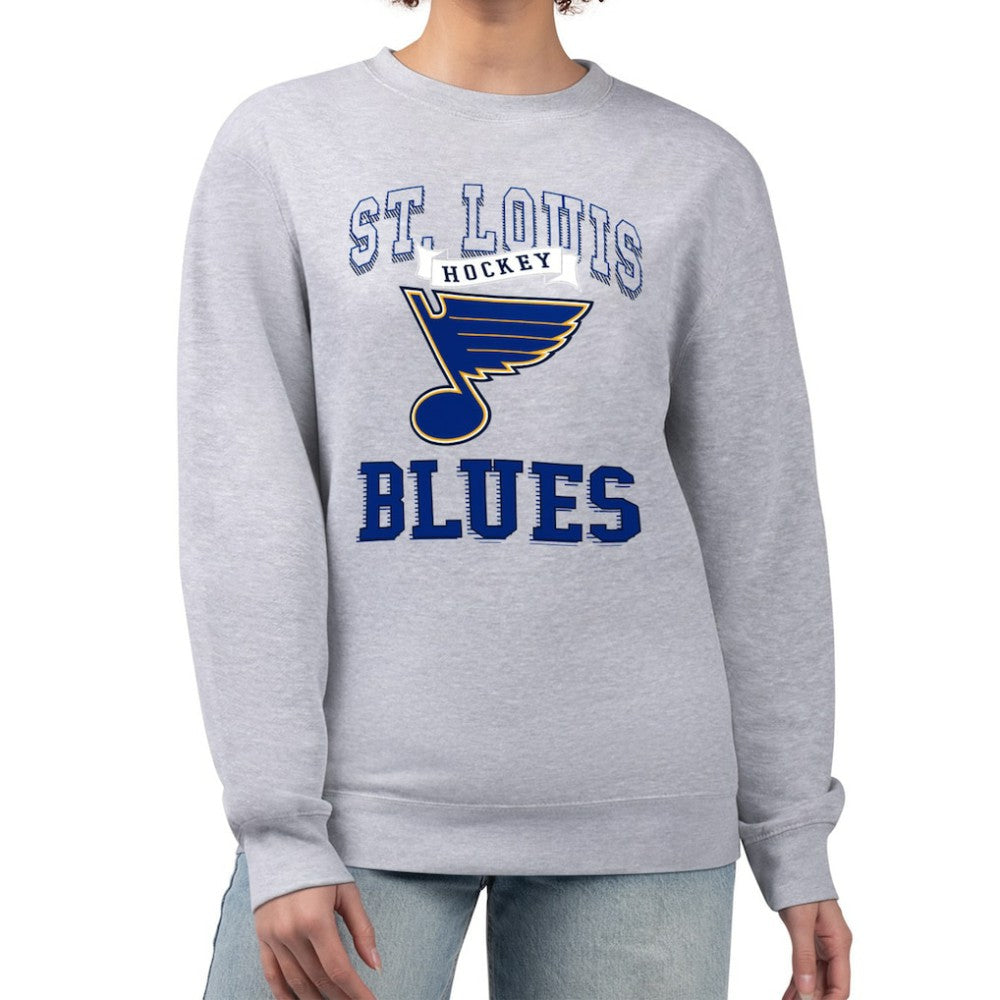 St. Louis Blues G-III 4Her by Carl Banks Women's Team Logo Tri-Blend Fleece Pullover Sweatshirt - Heather Gray | US 201612646