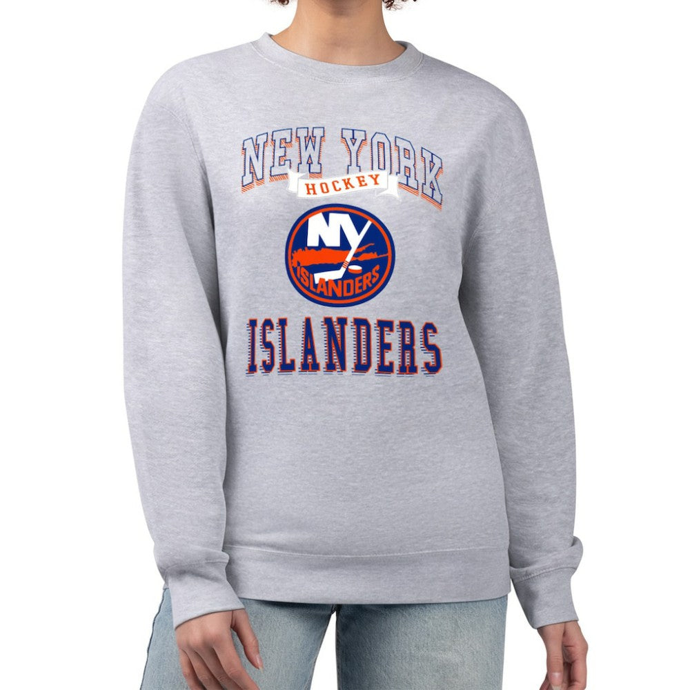 New York Islanders G-III 4Her by Carl Banks Women's Team Logo Tri-Blend Fleece Pullover Sweatshirt - Heather Gray | US 201612655