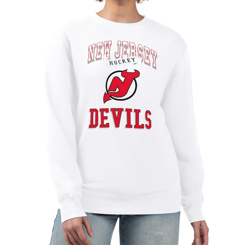 New Jersey Devils G-III 4Her by Carl Banks Women's Team Logo Tri-Blend Fleece Pullover Sweatshirt - White | US 201612656