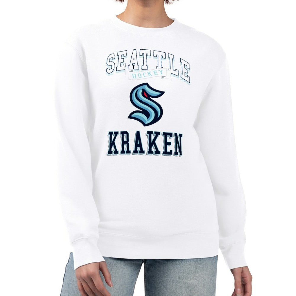 Seattle Kraken G-III 4Her by Carl Banks Women's Team Logo Tri-Blend Fleece Pullover Sweatshirt - White | US 201612681
