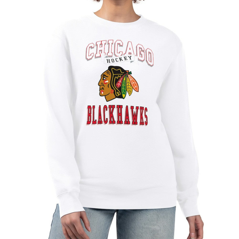 Chicago Blackhawks G-III 4Her by Carl Banks Women's Team Logo Tri-Blend Fleece Pullover Sweatshirt - White | US 201612682