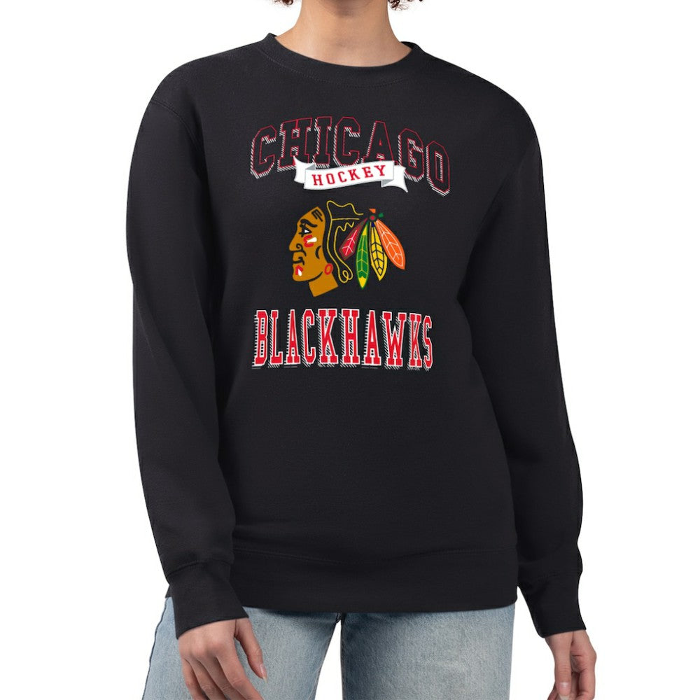 Chicago Blackhawks G-III 4Her by Carl Banks Women's Team Logo Tri-Blend Fleece Pullover Sweatshirt - Black | US 201612698