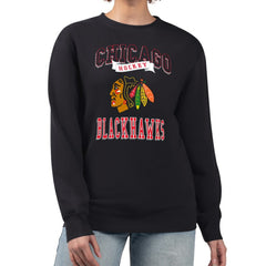Chicago Blackhawks G-III 4Her by Carl Banks Women's Team Logo Tri-Blend Fleece Pullover Sweatshirt - Black | US 201612698