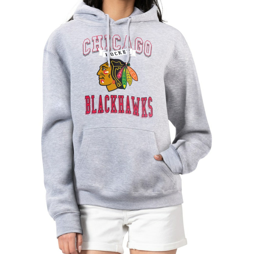 Chicago Blackhawks G-III 4Her by Carl Banks Women's Team Logo Tri-Blend Fleece Pullover Hoodie - Heather Gray | US 201612743
