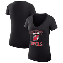 New Jersey Devils G-III 4Her by Carl Banks Women's Super-Slim Fit Lightweight Team Logo Graphic V-Neck T-Shirt - Black | US 201612957