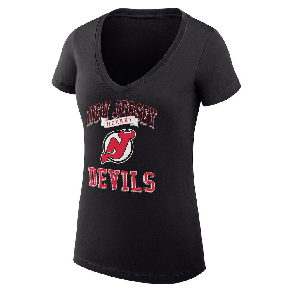 New Jersey Devils G-III 4Her by Carl Banks Women's Super-Slim Fit Lightweight Team Logo Graphic V-Neck T-Shirt - Black | US 201612957