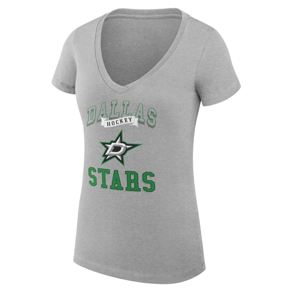 Dallas Stars G-III 4Her by Carl Banks Women's Super-Slim Fit Lightweight Team Logo Graphic V-Neck T-Shirt - Heather Gray | US 201612975