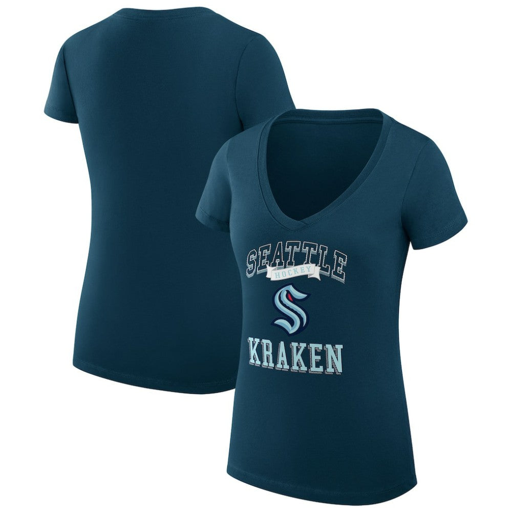 Seattle Kraken G-III 4Her by Carl Banks Women's Super-Slim Fit Lightweight Team Logo Graphic V-Neck T-Shirt - Navy | US 201612987