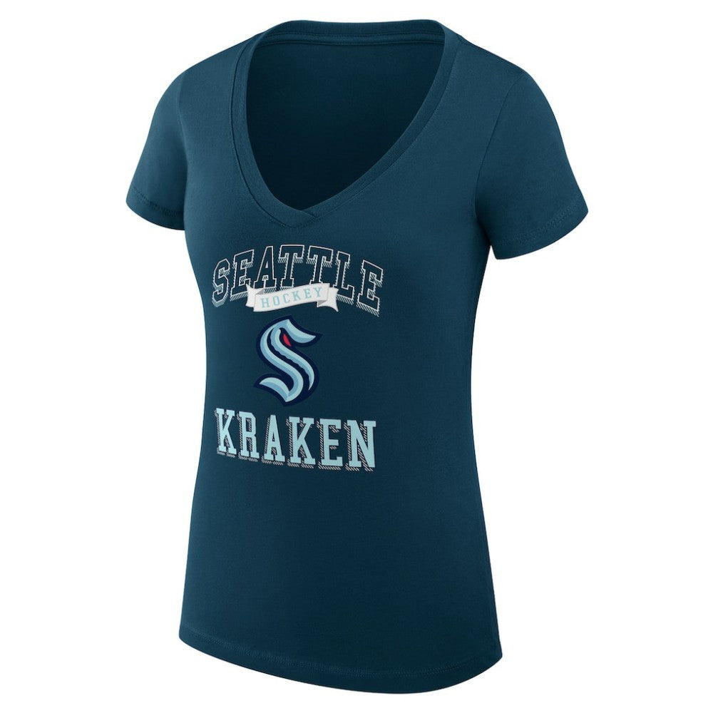 Seattle Kraken G-III 4Her by Carl Banks Women's Super-Slim Fit Lightweight Team Logo Graphic V-Neck T-Shirt - Navy | US 201612987