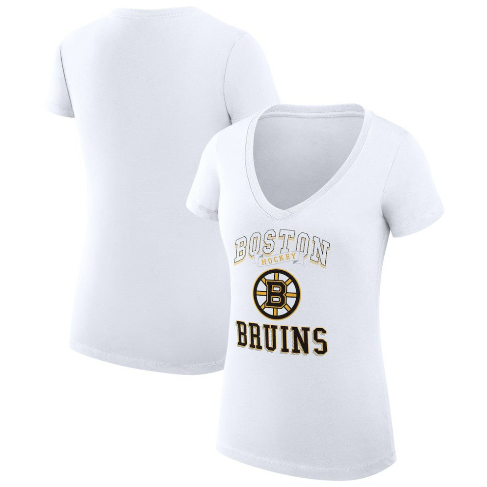 Boston Bruins G-III 4Her by Carl Banks Women's Super-Slim Fit Lightweight Team Logo Graphic V-Neck T-Shirt - White | US 201612995