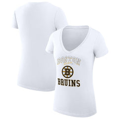 Boston Bruins G-III 4Her by Carl Banks Women's Super-Slim Fit Lightweight Team Logo Graphic V-Neck T-Shirt - White | US 201612995