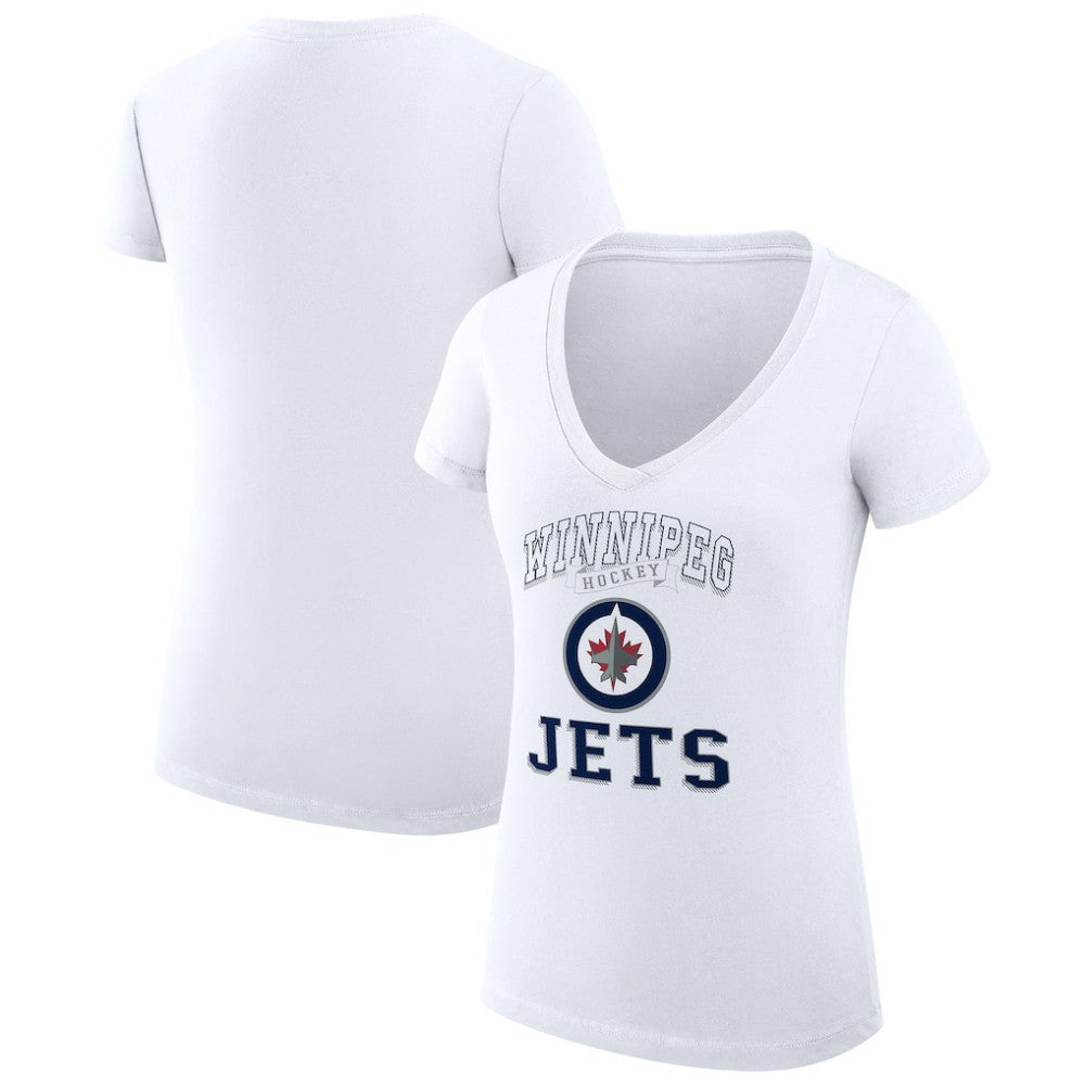 Winnipeg Jets G-III 4Her by Carl Banks Women's Super-Slim Fit Lightweight Team Logo Graphic V-Neck T-Shirt - White | US 201612996