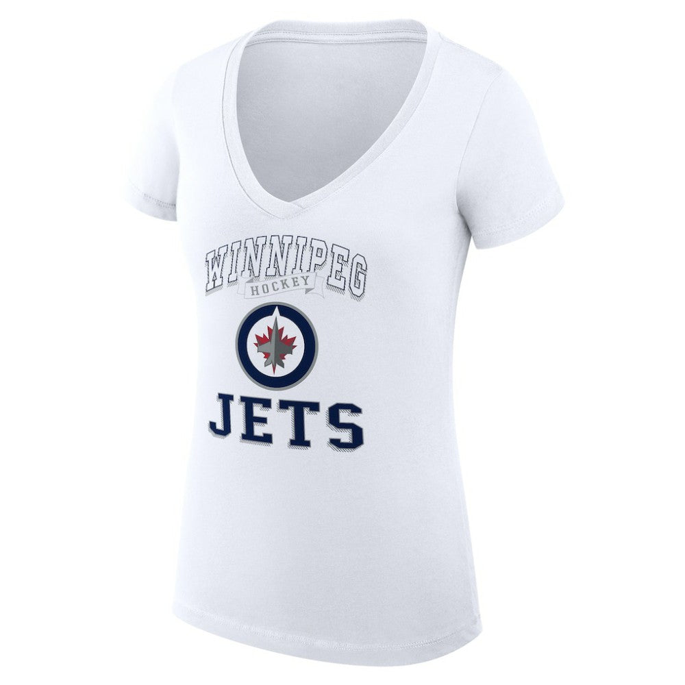 Winnipeg Jets G-III 4Her by Carl Banks Women's Super-Slim Fit Lightweight Team Logo Graphic V-Neck T-Shirt - White | US 201612996