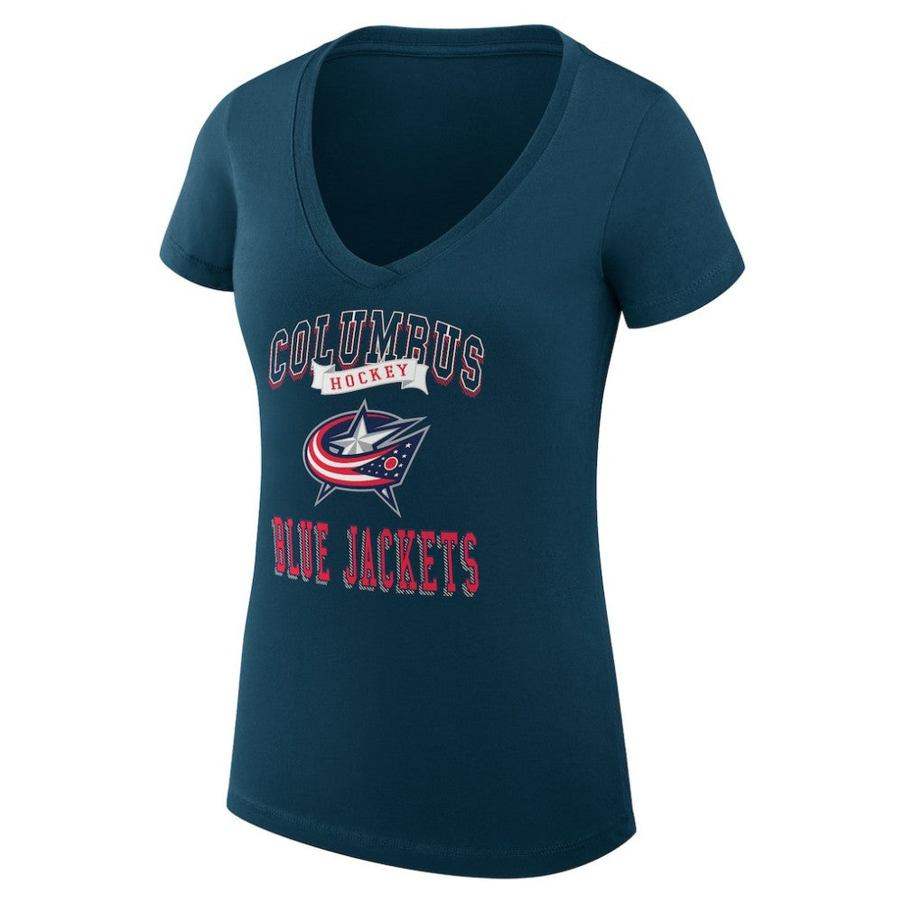 Columbus Blue Jackets G-III 4Her by Carl Banks Women's Super-Slim Fit Lightweight Team Logo Graphic V-Neck T-Shirt - Navy | US 201613015