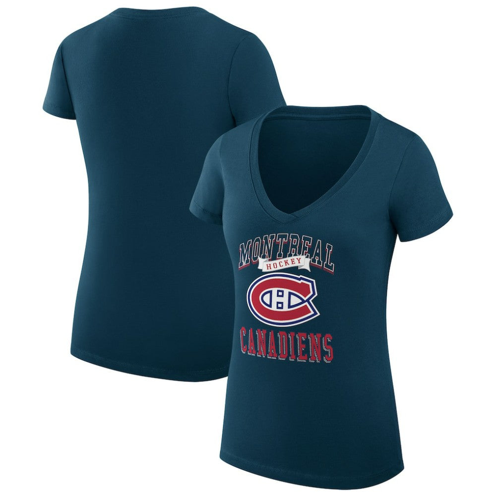 Montreal Canadiens G-III 4Her by Carl Banks Women's Super-Slim Fit Lightweight Team Logo Graphic V-Neck T-Shirt - Navy | US 201613027