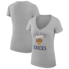 New York Knicks G-III 4Her by Carl Banks Women's Super-Slim Fit Lightweight Team Logo V-Neck T-Shirt Heather Gray outlet