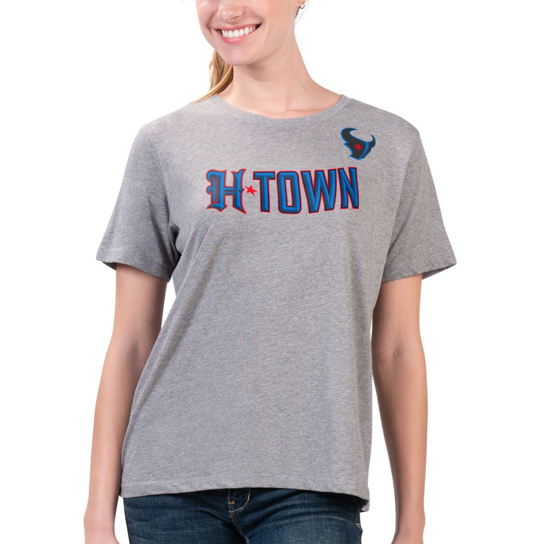 Houston Texans G-III 4Her by Carl Banks Women's Super-Slim Fit Lightweight H-Town T-Shirt - Heather Gray T-shirts