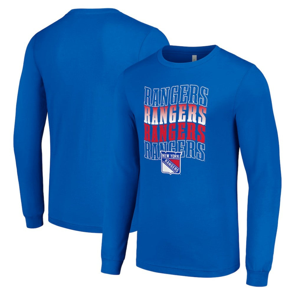 New York Rangers Starter Four Team Name Logo Long Sleeve Graphic T-Shirt - Blue | US 201621804
