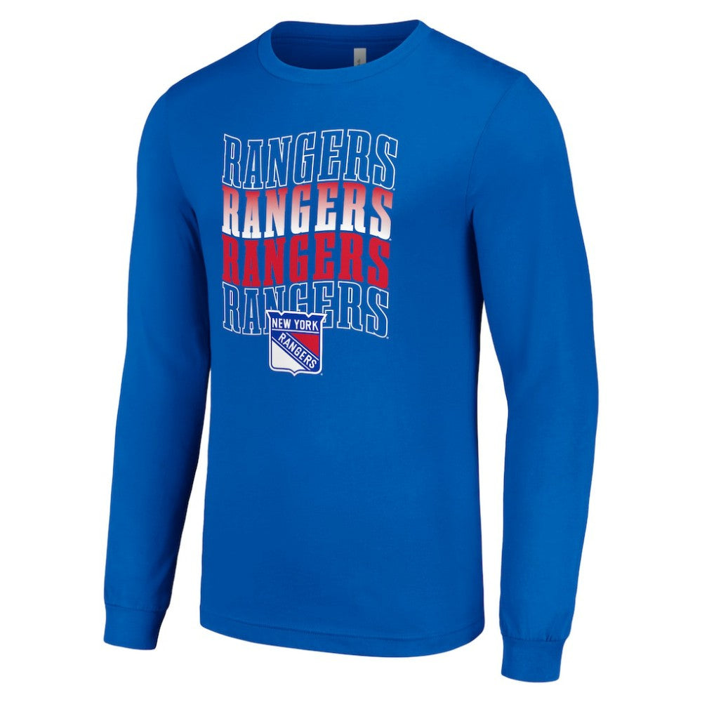 New York Rangers Starter Four Team Name Logo Long Sleeve Graphic T-Shirt - Blue | US 201621804