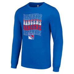 New York Rangers Starter Four Team Name Logo Long Sleeve Graphic T-Shirt - Blue | US 201621804