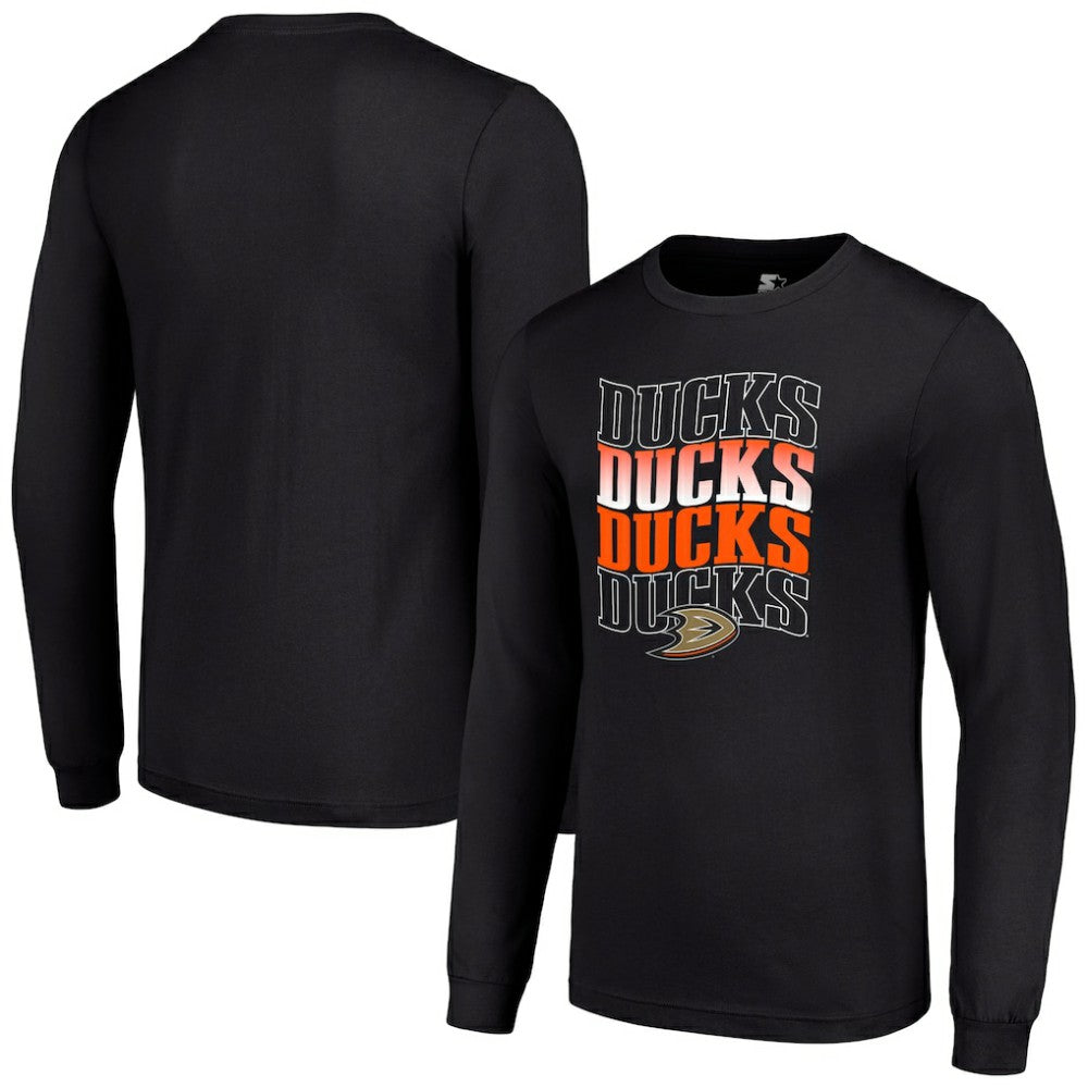 Anaheim Ducks Starter Four Team Name Logo Long Sleeve Graphic T-Shirt - Black | US 201621806