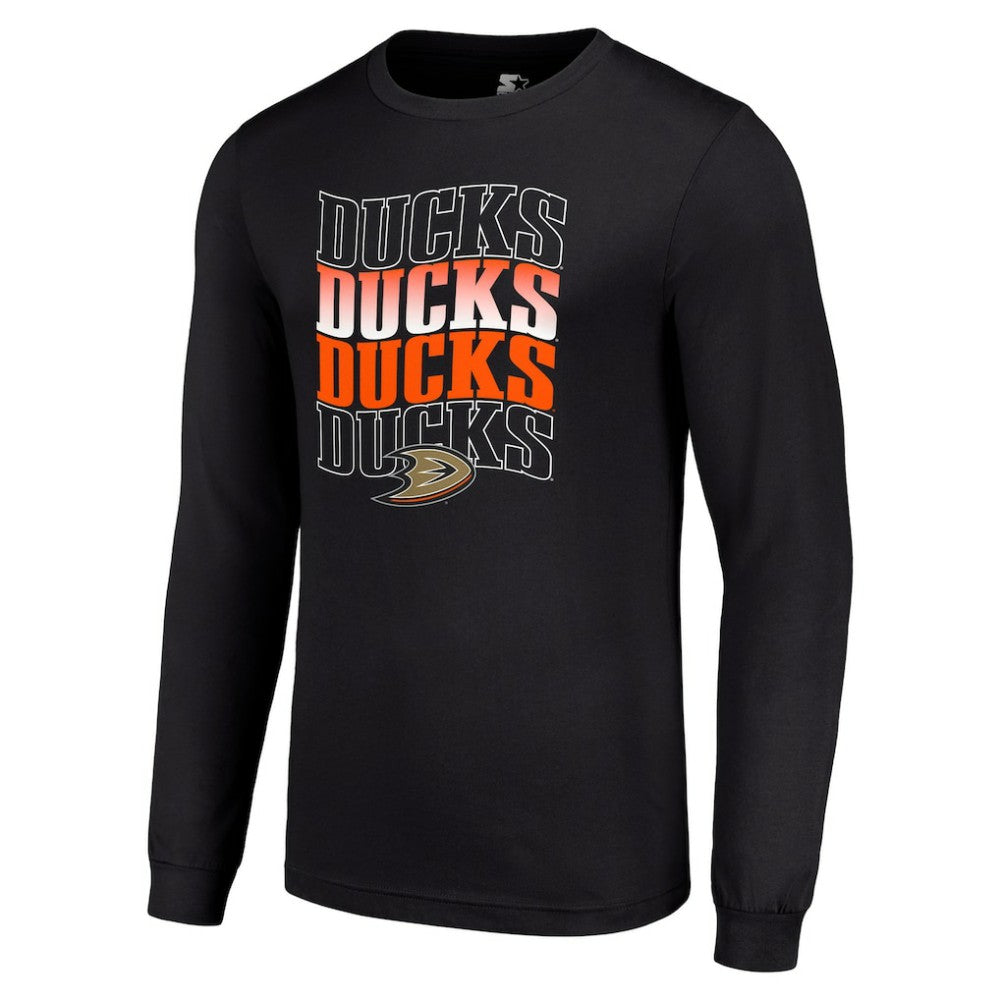 Anaheim Ducks Starter Four Team Name Logo Long Sleeve Graphic T-Shirt - Black | US 201621806
