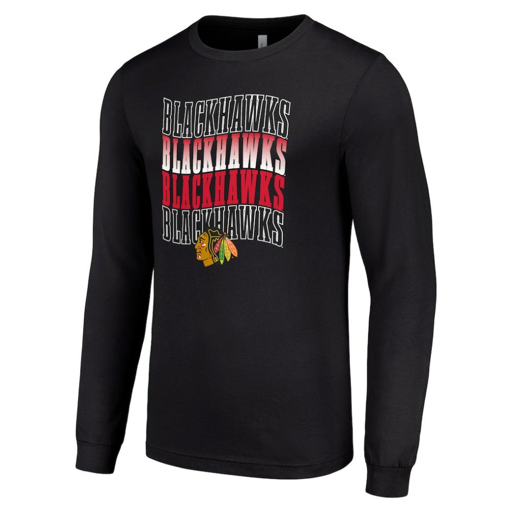 Chicago Blackhawks Starter Four Team Name Logo Long Sleeve Graphic T-Shirt - Black | US 201621812