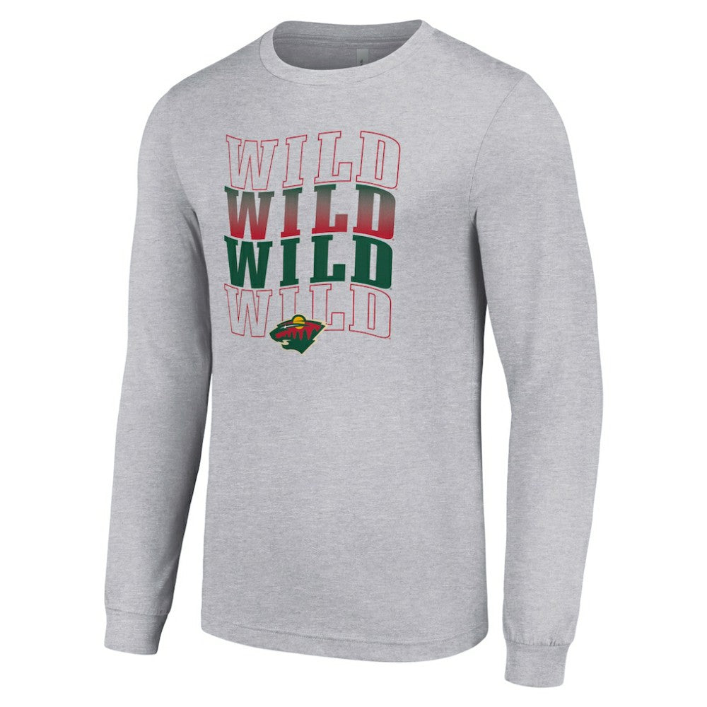 Minnesota Wild Starter Four Team Name Logo Long Sleeve Graphic T-Shirt - Heather Gray | US 201621822