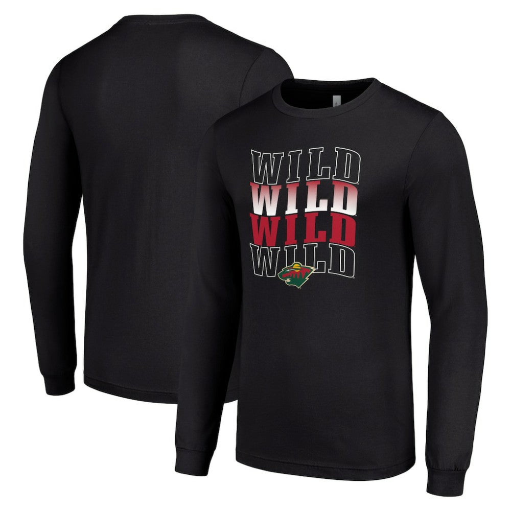 Minnesota Wild Starter Four Team Name Logo Long Sleeve Graphic T-Shirt - Black | US 201621845