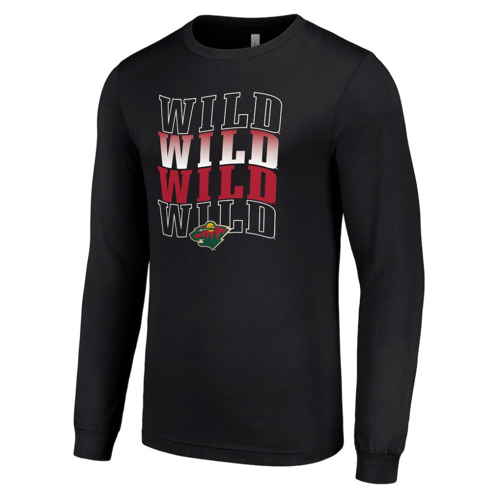 Minnesota Wild Starter Four Team Name Logo Long Sleeve Graphic T-Shirt - Black | US 201621845