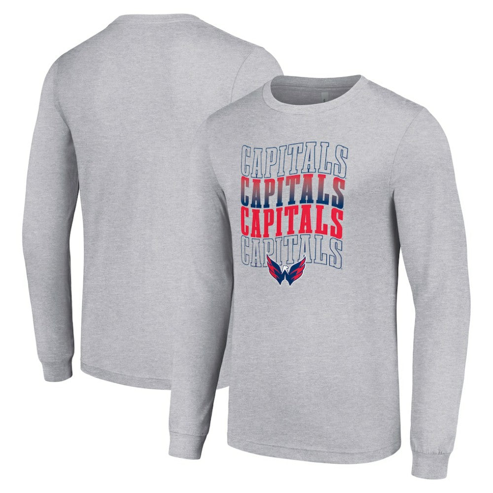 Washington Capitals Starter Four Team Name Logo Long Sleeve Graphic T-Shirt - Heather Gray | US 201621846
