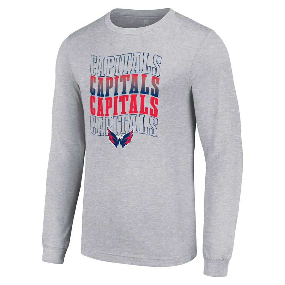 Washington Capitals Starter Four Team Name Logo Long Sleeve Graphic T-Shirt - Heather Gray | US 201621846
