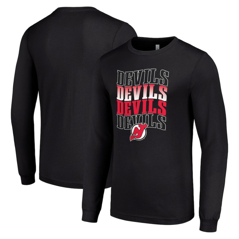 New Jersey Devils Starter Four Team Name Logo Long Sleeve Graphic T-Shirt - Black | US 201621847