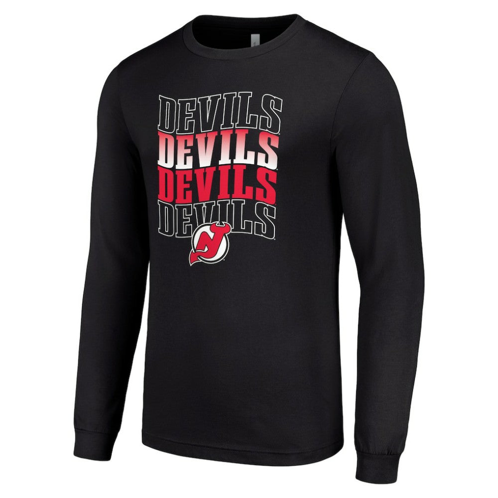 New Jersey Devils Starter Four Team Name Logo Long Sleeve Graphic T-Shirt - Black | US 201621847