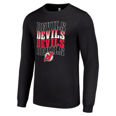 New Jersey Devils Starter Four Team Name Logo Long Sleeve Graphic T-Shirt - Black | US 201621847