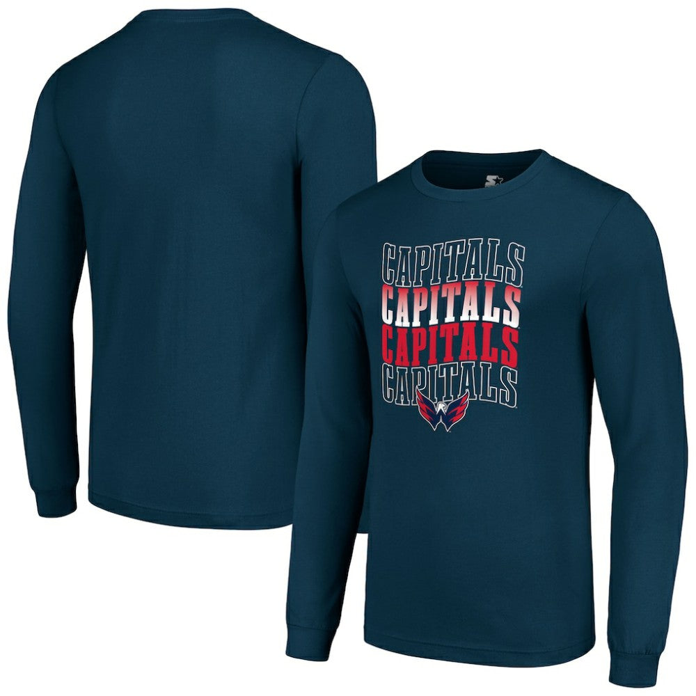 Washington Capitals Starter Four Team Name Logo Long Sleeve Graphic T-Shirt - Navy | US 201621859