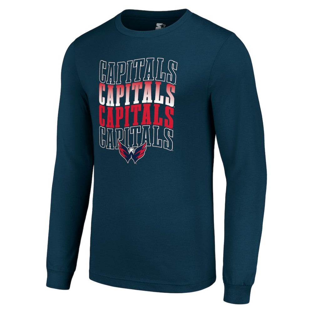 Washington Capitals Starter Four Team Name Logo Long Sleeve Graphic T-Shirt - Navy | US 201621859