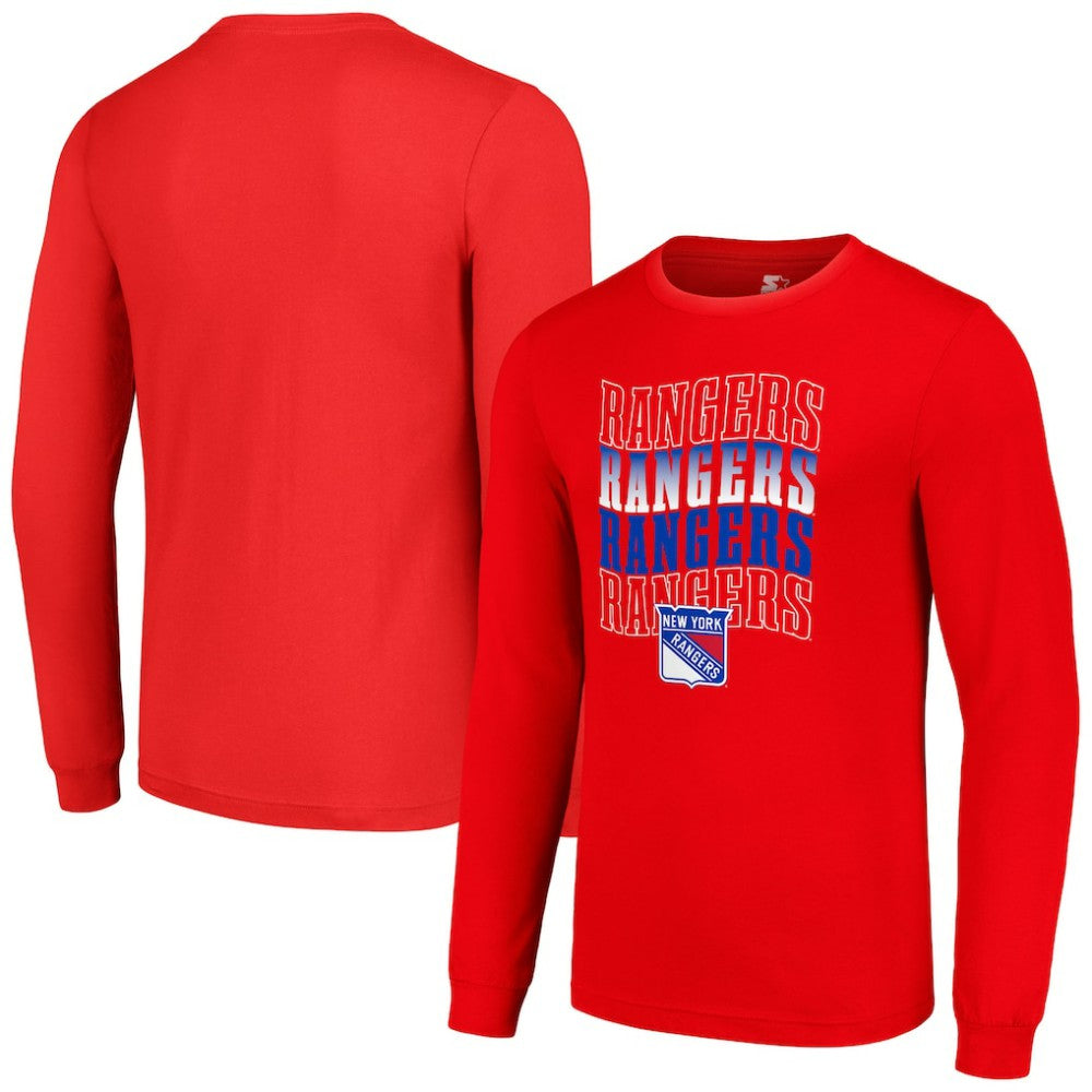 New York Rangers Starter Four Team Name Logo Long Sleeve Graphic T-Shirt - Red | US 201621870