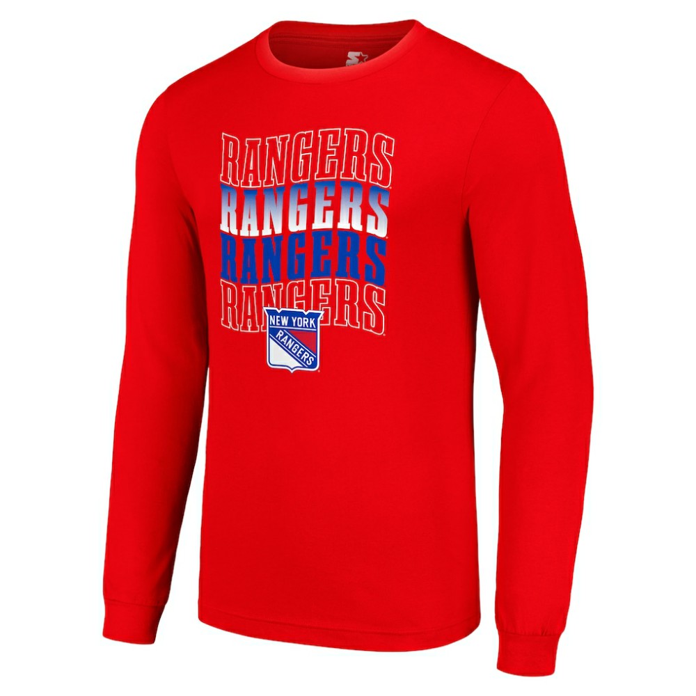 New York Rangers Starter Four Team Name Logo Long Sleeve Graphic T-Shirt - Red | US 201621870